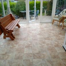 Conservatory with convertible bench/table with wheelchair space