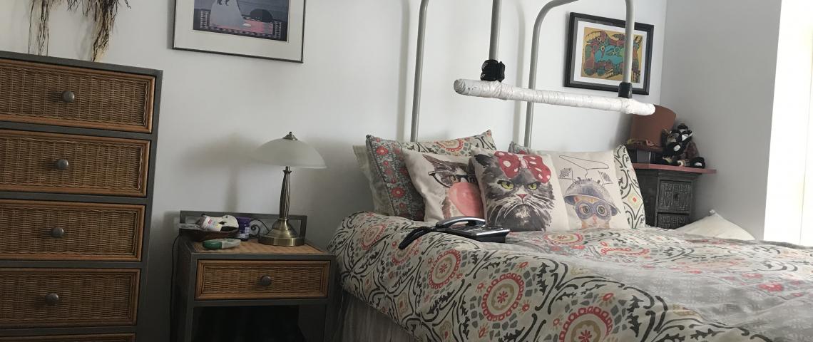 Bedroom with hoyer and overhead bar