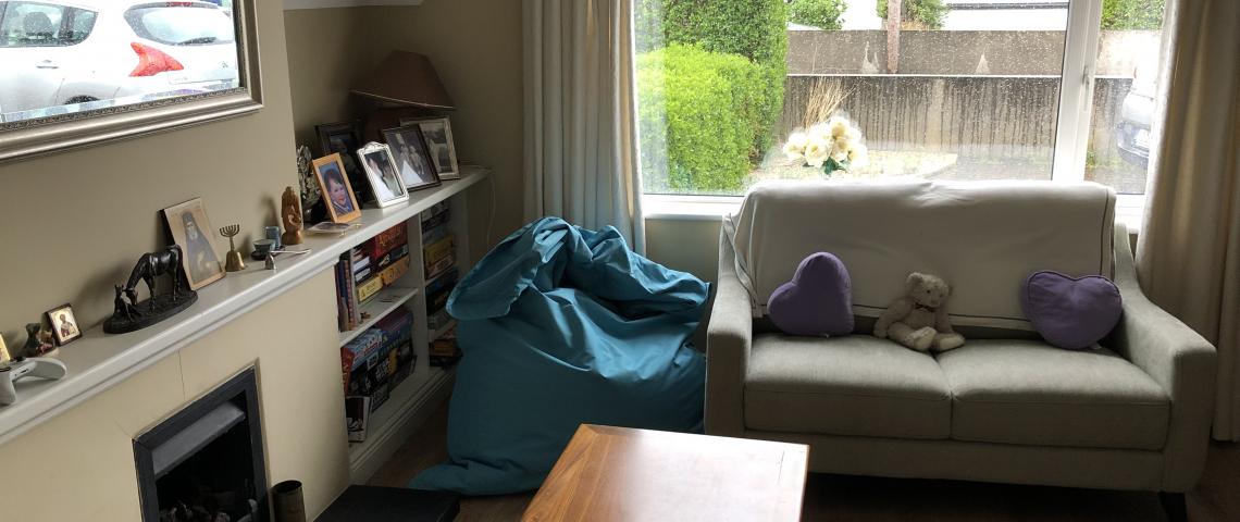 sitting room with TV, full stereo and piano  